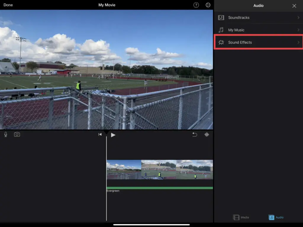 Sound Effects option in iMovie for iOS