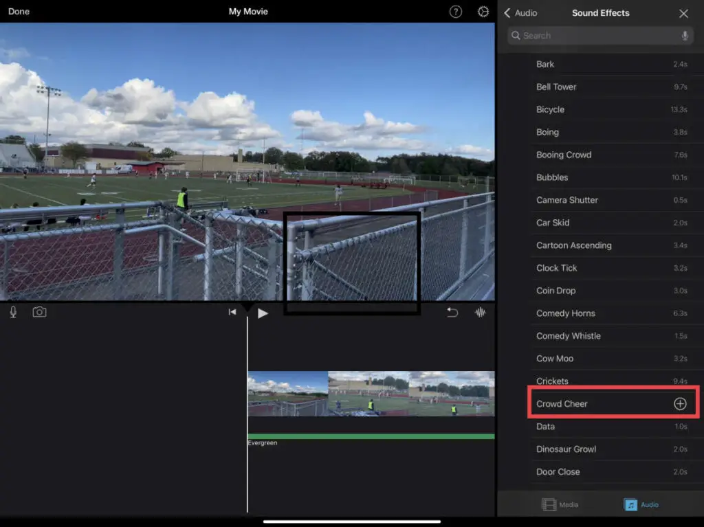 Adding a sound effect to a project in iMovie for iOS