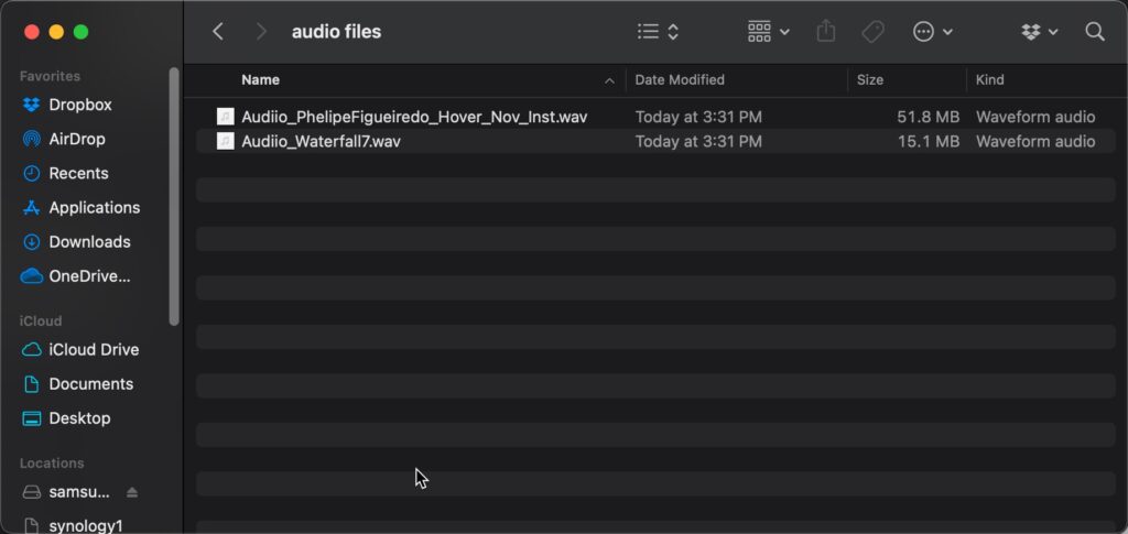 Audio files in Finder to add to iMovie