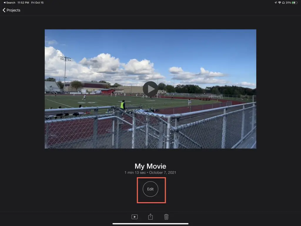 Open iMovie to the project containing video to loop and press "Edit"