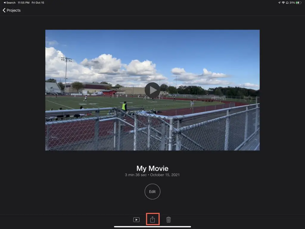 Press the "Share" button to bring up the Sharing options in iMovie for iPad