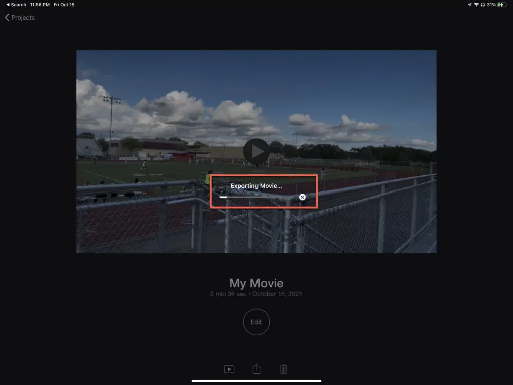 iMovie exporting project to video file