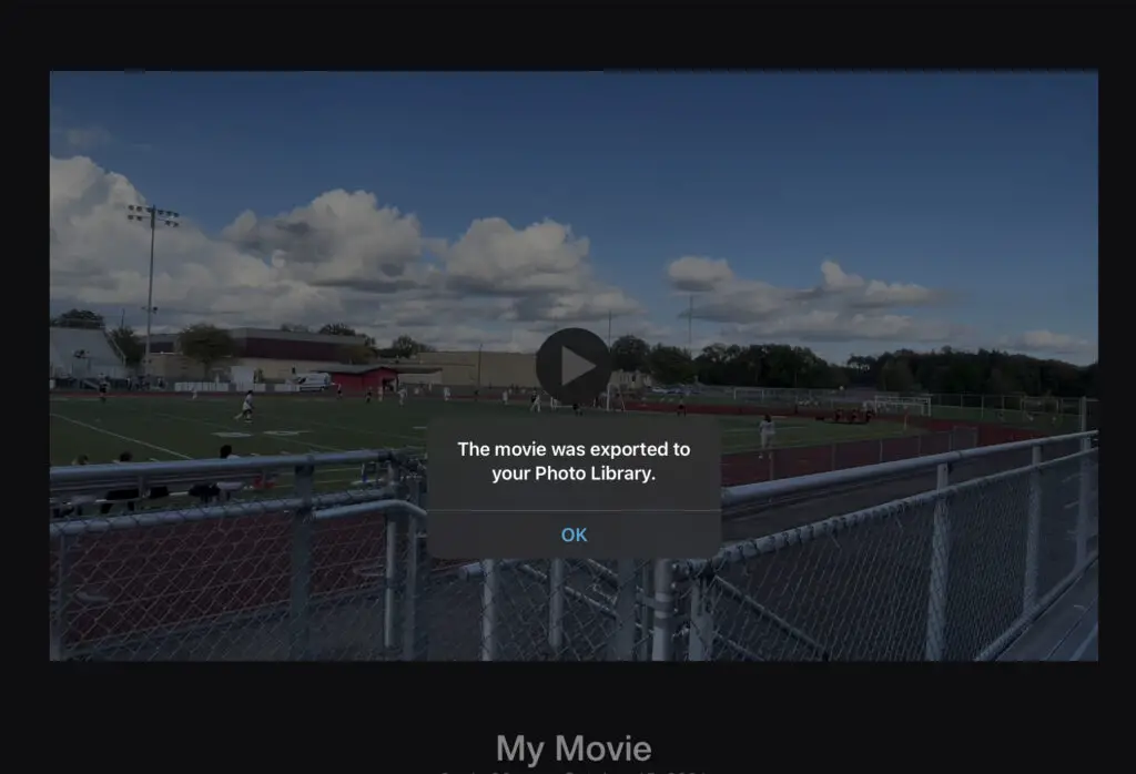 iMovie exporting project to video file is complete
