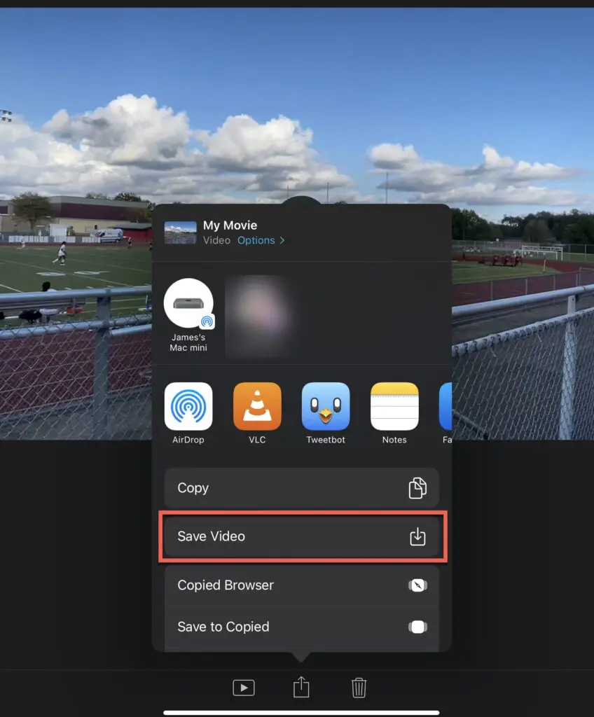 Sharing options in iMovie for iOS