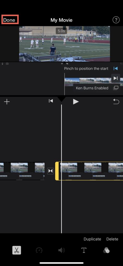 Once you see duplicated clip, press "Done" to exit editing mode