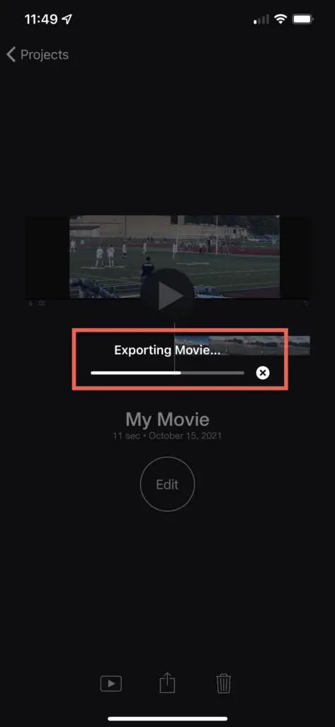 iMovie for iPhone exporting a video file