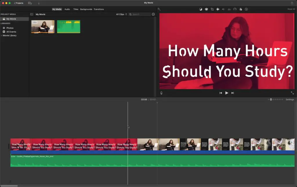 Your first audio file added to iMovie project