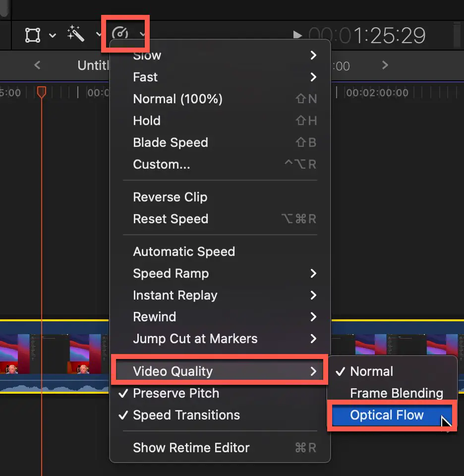 Optical Flow option in Final Cut Pro