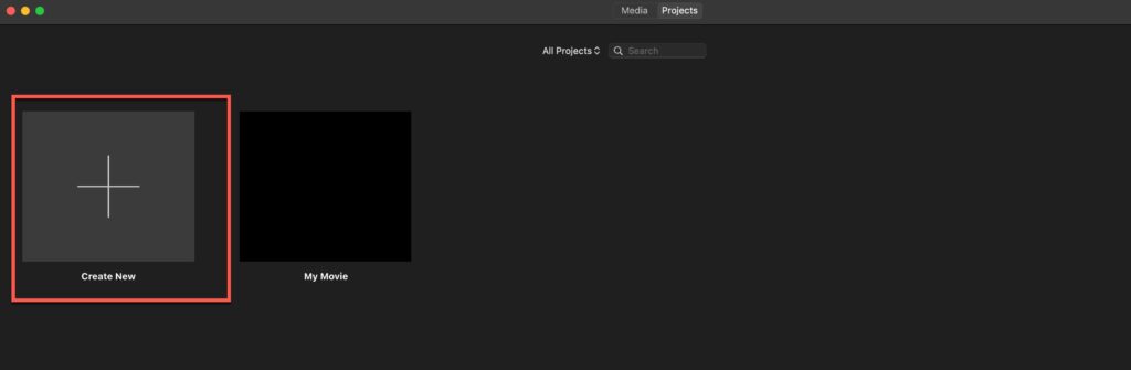 Creating a new project in iMovie