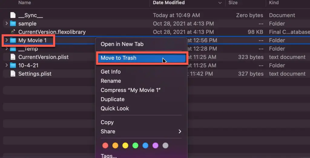 Deleting an iMovie project