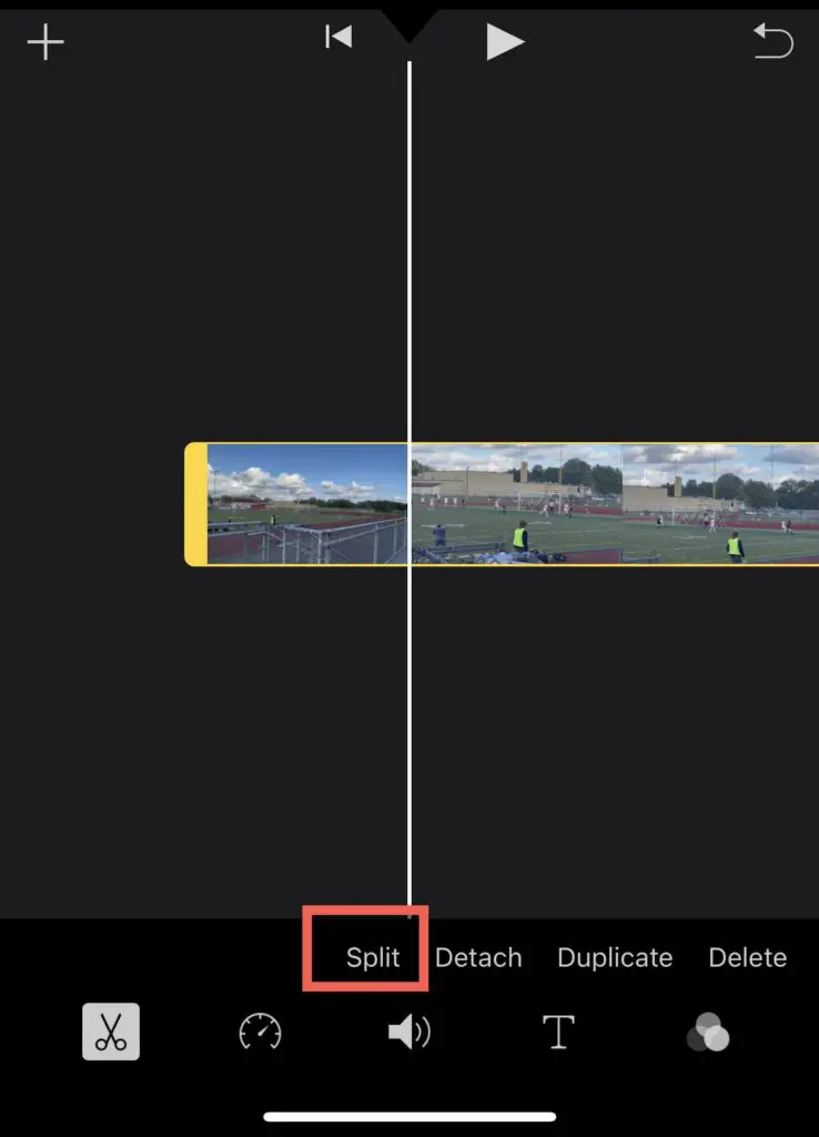 Click “Split” to split the video clip in iMovie for iPhone