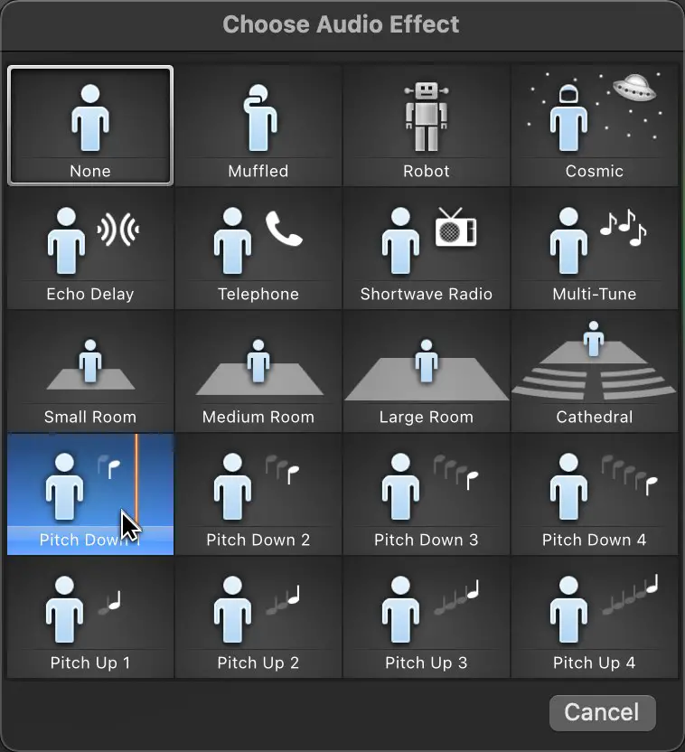 Audio Effects options in iMovie for Mac