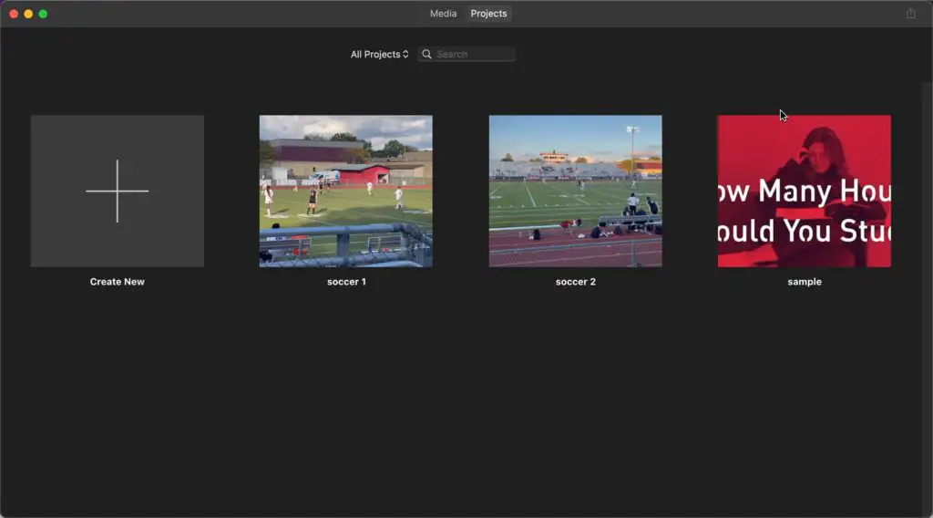 iMovie project page