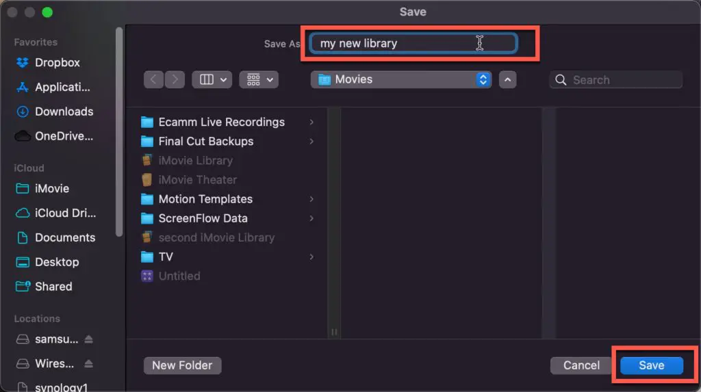 creating new library in iMovie
