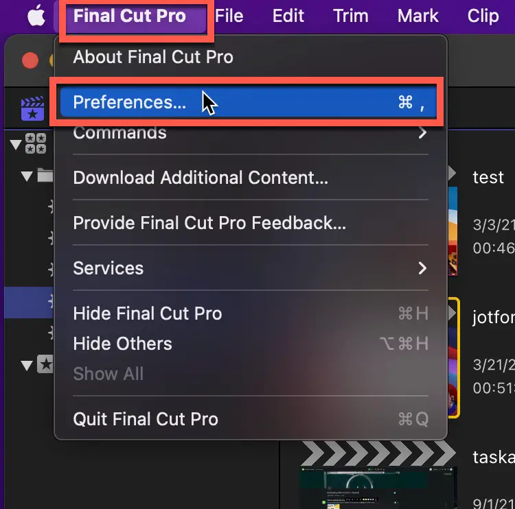 Accessing Preferences via the main menu