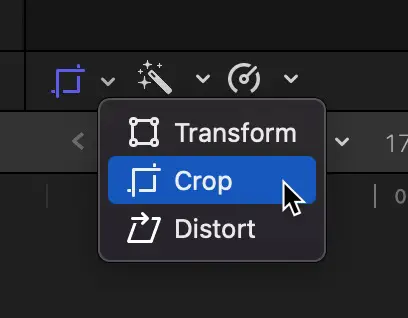 Selecting Crop from Tranform drop down menu in Final Cut Pro