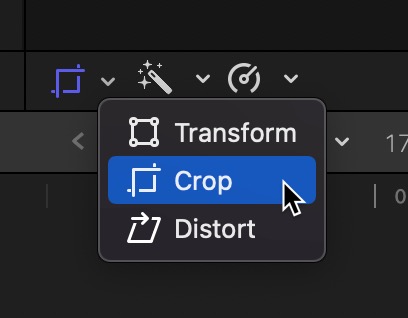 Selecting Crop from Tranform drop down menu in Final Cut Pro