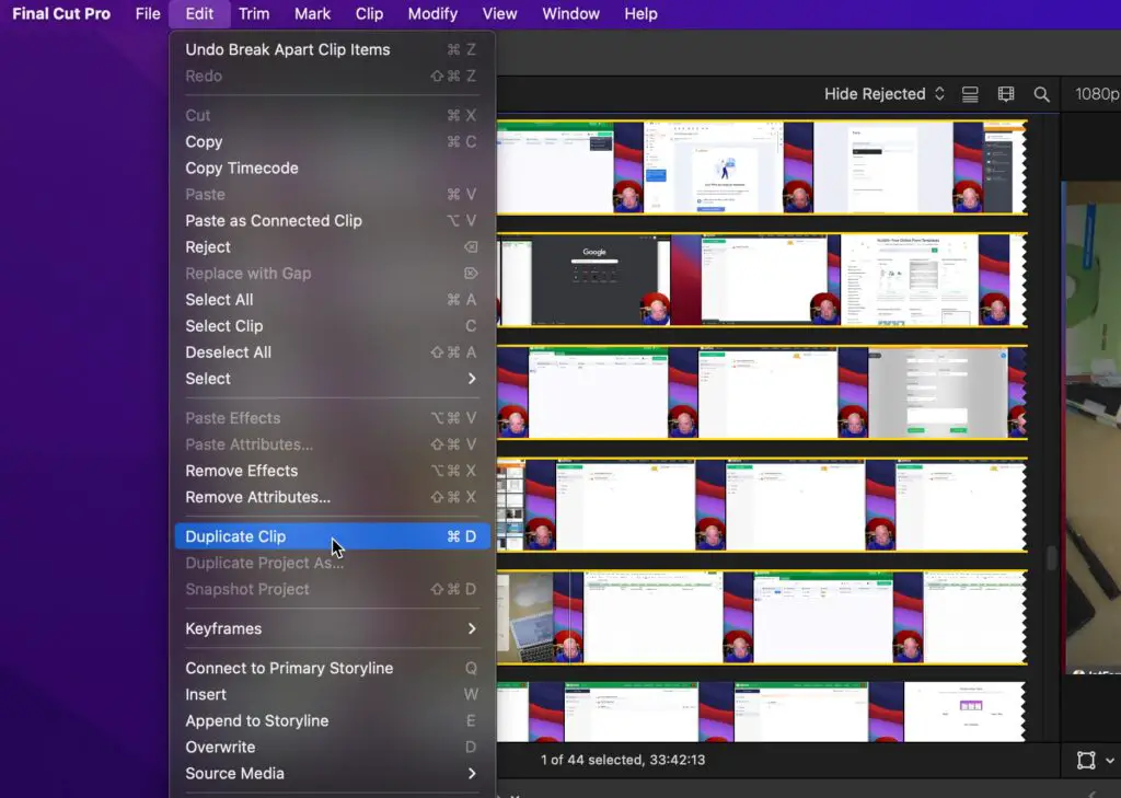 Duplicating a clip in Final Cut Pro